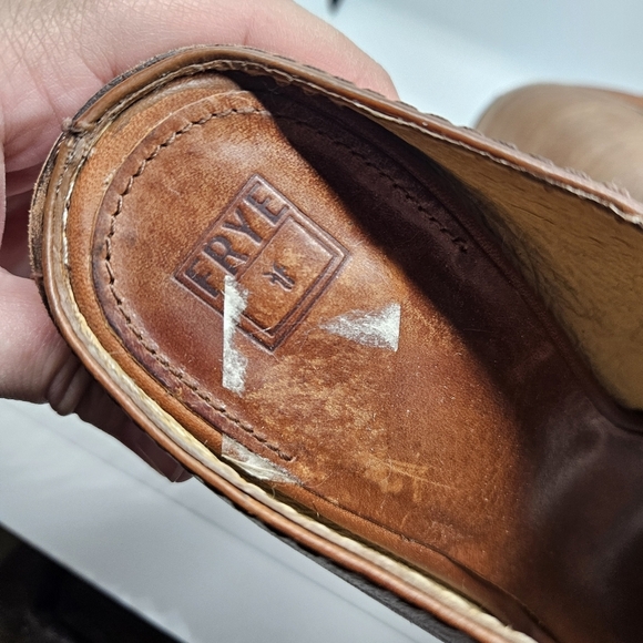 Frye cognac Izzy Zip moto sandal heeled mule peeptoe size 9B - Picture 12 of 13